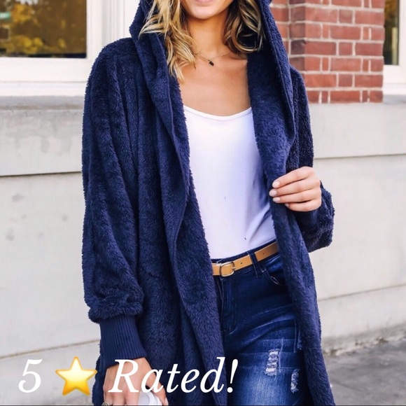 Soft Fuzzy Navy Hoodie/Cardigan - 5 ⭐️ Rated! - Picture 2 of 7